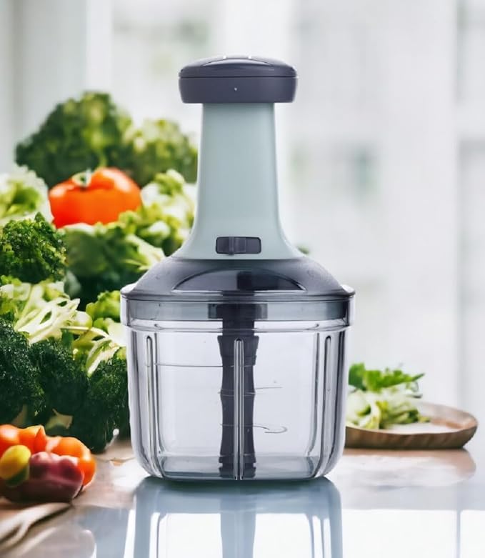 Simply Push 900 ml Manual Push Chopper – Light Green | Dual-Blade Onion & Vegetable Cutter with Safety Lock