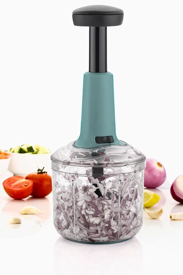 Simply Push 900 ml Manual Push Chopper – Light Green | Dual-Blade Onion & Vegetable Cutter with Safety Lock
