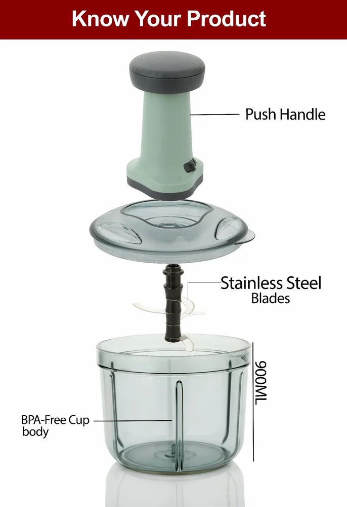 Simply Push 900 ml Manual Push Chopper – Light Green | Dual-Blade Onion & Vegetable Cutter with Safety Lock