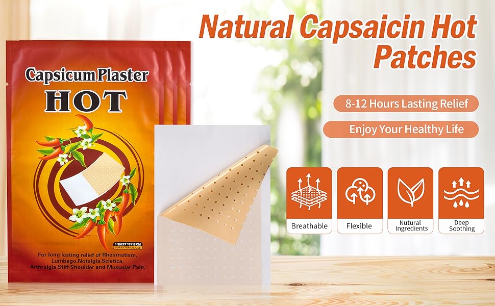 Imported Capsaicin Patches,4.72"x7.08" Hot Capsicum Pain Relief Patch - Pack of 10