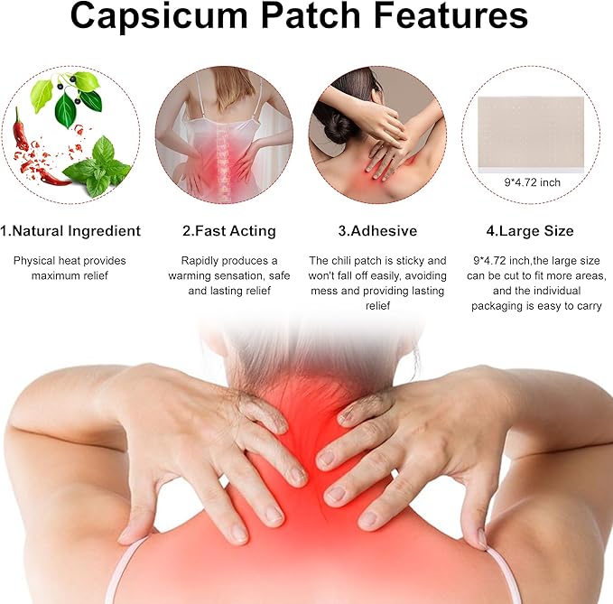 Imported Capsaicin Patches,4.72"x7.08" Hot Capsicum Pain Relief Patch - Pack of 10