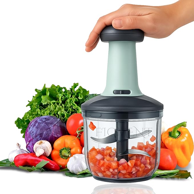 Simply Push 900 ml Manual Push Chopper – Light Green | Dual-Blade Onion & Vegetable Cutter with Safety Lock