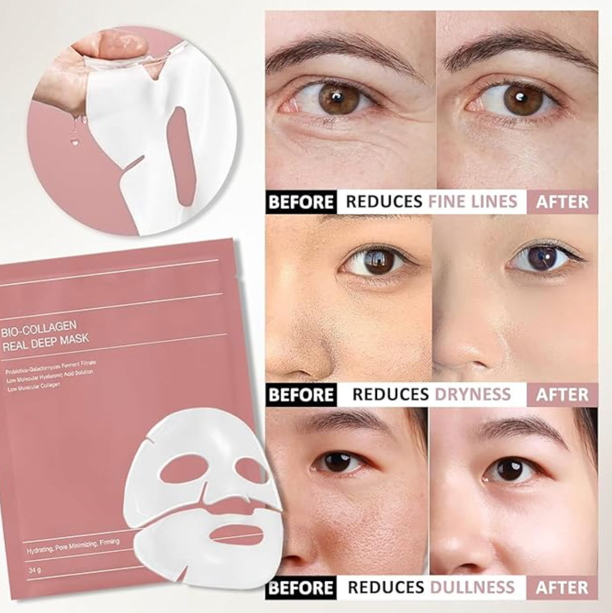 Pack of Collagen Facial Mask – Compressed Anti-Aging, Hydrating & Firming Sheet Mask (Travel Size)