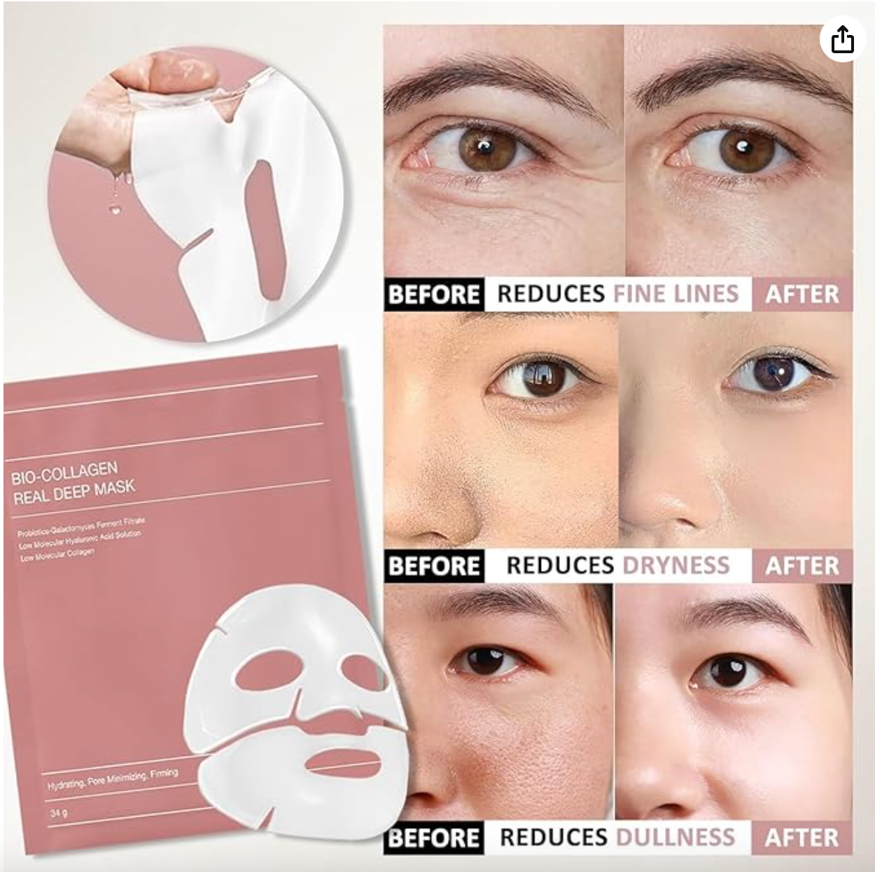 Pack of Collagen Facial Mask – Compressed Anti-Aging, Hydrating & Firming Sheet Mask (Travel Size)