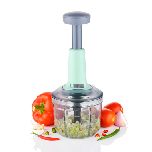 Simply Push 900 ml Manual Push Chopper – Light Green | Dual-Blade Onion & Vegetable Cutter with Safety Lock