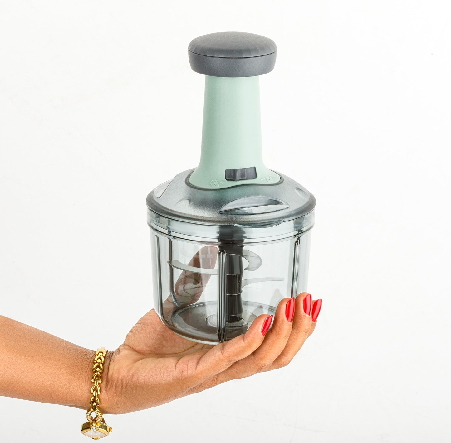 Simply Push 900 ml Manual Push Chopper – Light Green | Dual-Blade Onion & Vegetable Cutter with Safety Lock